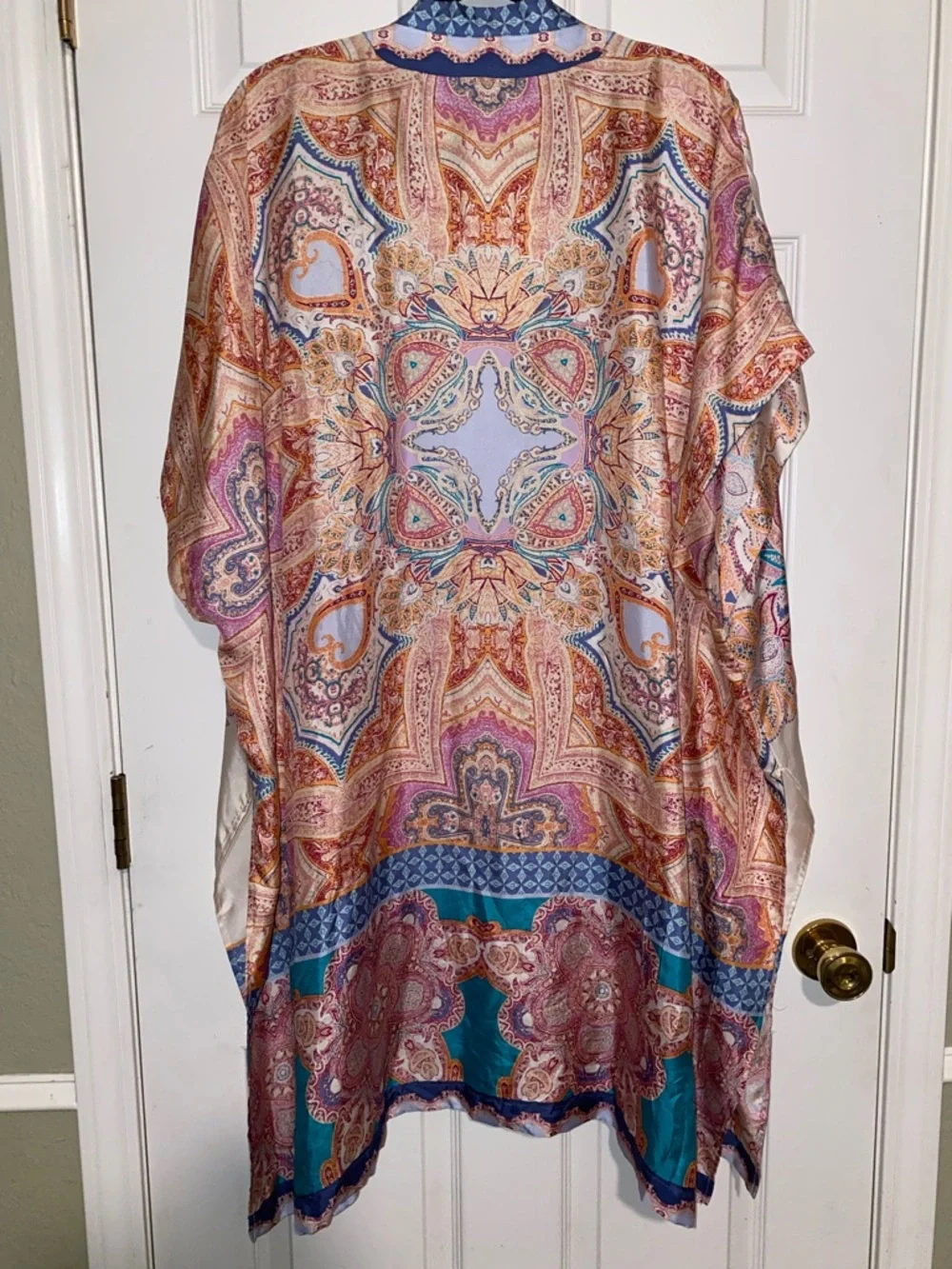 Chico's Medallion Print 100% Silk Paisley Ruana Kimono/Swim Cover‎ Up